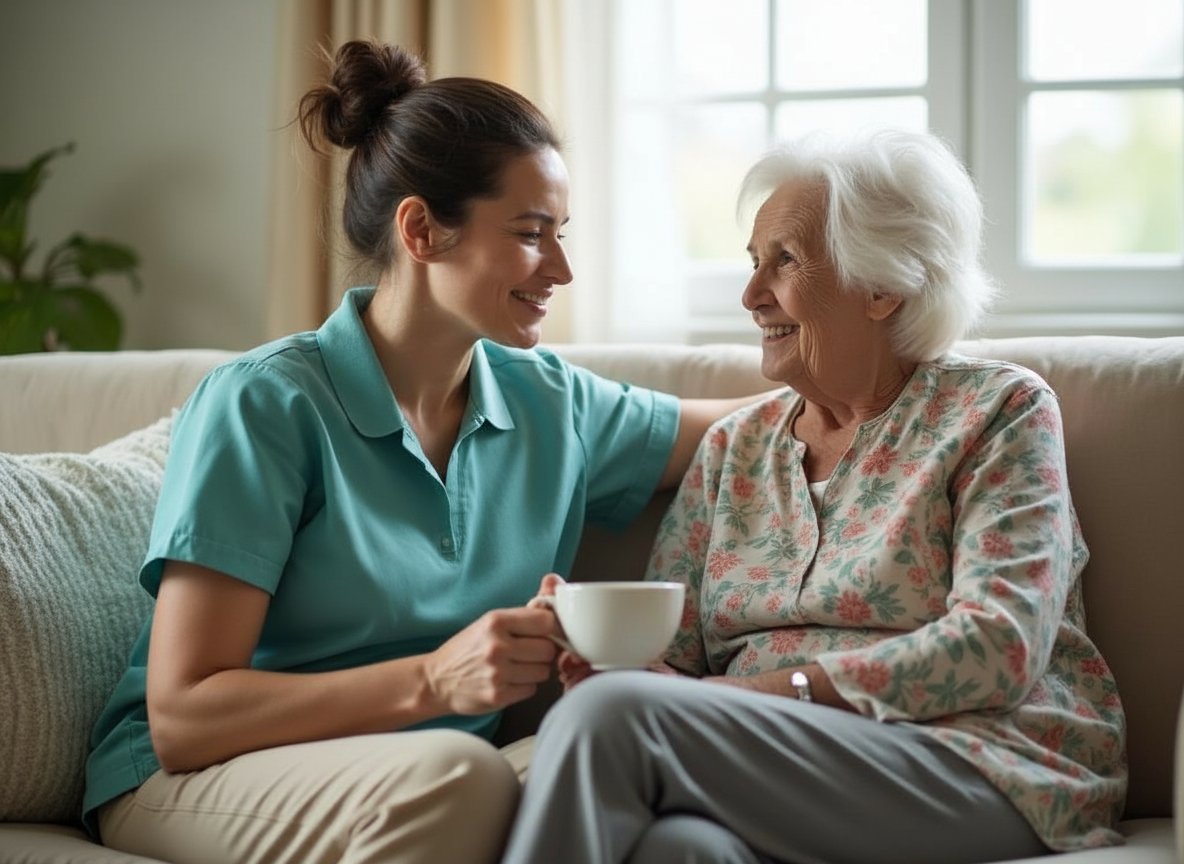 Professional caregiver providing respite care so family caregiver can take a needed break in Michigan home
