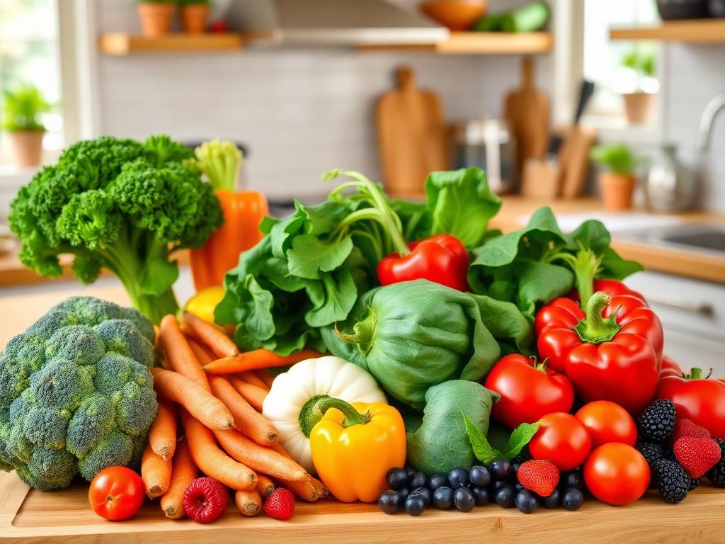 Fresh colorful produce and healthy ingredients for senior nutrition meal planning