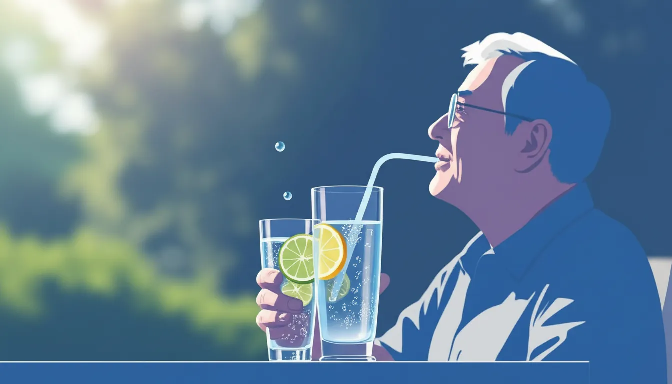 Senior hydration and dehydration prevention illustration