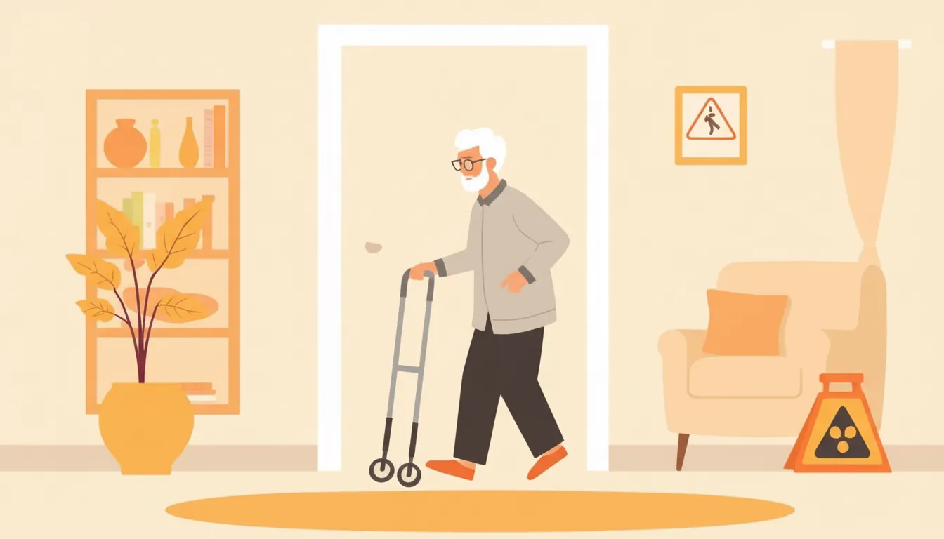 Senior fall prevention and home safety illustration